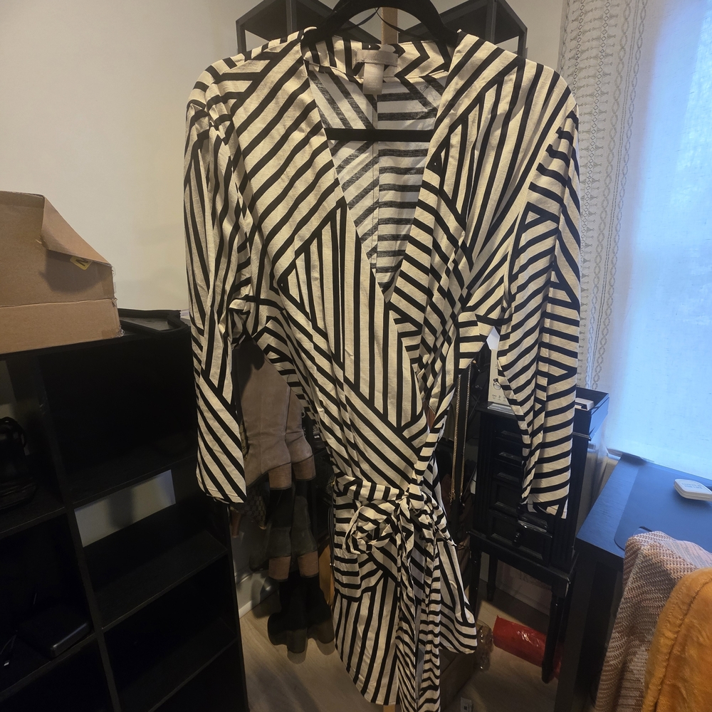 H&M Black and White Striped Long Sleeve Dress